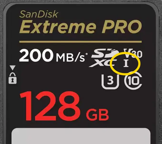 SanDisk SD Card with UHS Bus Type Highlighted