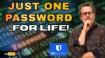 Thumbnail reading "Just One Password... For Life!" over a digital password/code background, with a man thoughtfully resting his chin on his hand, the Bitwarden logo, and the tektoc logo.