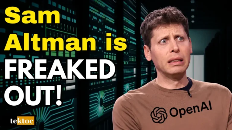 Sam Altman looking startled in front of a server room background, with "Sam Altman is FREAKED OUT!" text and the tektoc logo, illustrating an AI security incident at OpenAI