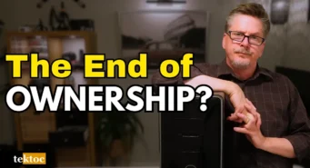 Tektoc host leaning on a PC tower beside bold text reading "The End of Ownership?" — thumbnail for the why is RAM so expensive video.